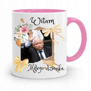Kubek Różowy Śmieszny Pis Jarosław Kaczyński