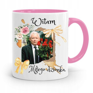 Kubek Różowy Śmieszny Pis Jarosław Kaczyński