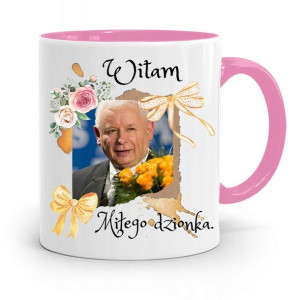 Kubek Różowy Śmieszny Pis Jarosław Kaczyński