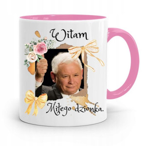 Kubek Różowy Śmieszny Pis Jarosław Kaczyński