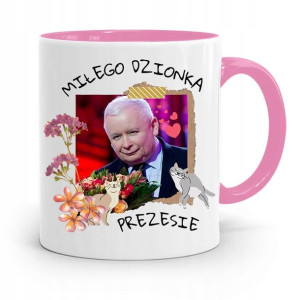 Kubek Różowy Śmieszny Pis Jarosław Kaczyński