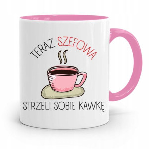 Kubek Różowy Dla Szefa Szefowa Strzeli Sobie Kawkę