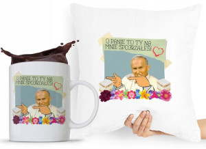 Zestaw Poduszka + Kubek Papież Jan Paweł Papaj