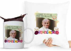 Zestaw Poduszka + Kubek Papież Jan Paweł Papaj