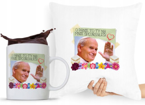 Zestaw Poduszka + Kubek Papież Jan Paweł Papaj