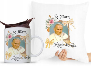 Zestaw Poduszka + Kubek Papież Jan Paweł Papaj