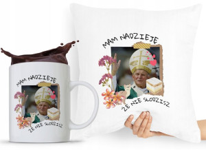 Zestaw Poduszka + Kubek Papież Jan Paweł Papaj