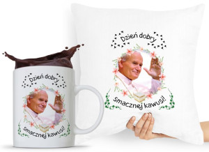 Zestaw Poduszka + Kubek Papież Jan Paweł Papaj
