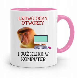 Kubek Różowy Nosacz Janusz Ledwo Oczy Otworzy