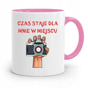 Kubek Różowy Dla Fotografa Czas Staje W Miejscu