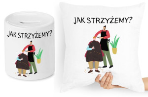 Dla Fryzjera Fryzjerki Zestaw Poduszka + Skarbonka