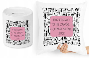 Dla Fryzjera Fryzjerki Zestaw Poduszka + Skarbonka