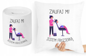 Dla Fryzjera Fryzjerki Zestaw Poduszka + Skarbonka