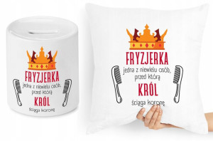 Dla Fryzjera Fryzjerki Zestaw Poduszka + Skarbonka