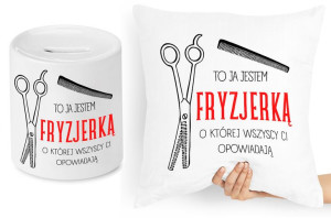 Dla Fryzjera Fryzjerki Zestaw Poduszka + Skarbonka