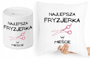 Dla Fryzjera Fryzjerki Zestaw Poduszka + Skarbonka
