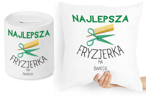 Dla Fryzjera Fryzjerki Zestaw Poduszka + Skarbonka