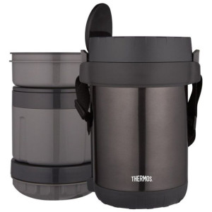 Termos obiadowy z łyżką i 3 miseczkami Thermos Premium - grafitowy