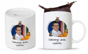 Zestaw Mateusz Morawiecki Pis Kubek + Skarbonka