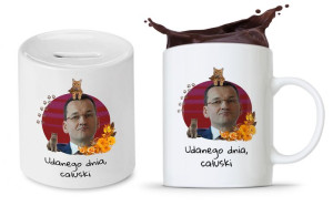 Zestaw Mateusz Morawiecki Pis Kubek + Skarbonka