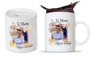 Zestaw Mateusz Morawiecki Pis Kubek + Skarbonka
