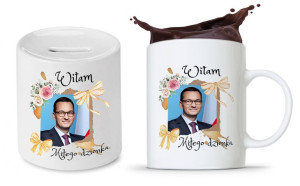 Zestaw Mateusz Morawiecki Pis Kubek + Skarbonka