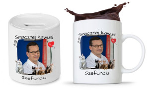 Zestaw Mateusz Morawiecki Pis Kubek + Skarbonka