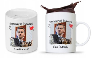Zestaw Mateusz Morawiecki Pis Kubek + Skarbonka