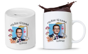 Zestaw Mateusz Morawiecki Pis Kubek + Skarbonka