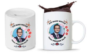 Zestaw Mateusz Morawiecki Pis Kubek + Skarbonka