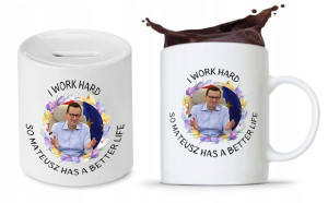 Zestaw Mateusz Morawiecki Pis Kubek + Skarbonka