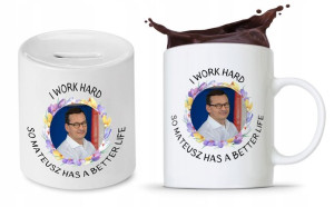 Zestaw Mateusz Morawiecki Pis Kubek + Skarbonka