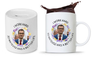Zestaw Mateusz Morawiecki Pis Kubek + Skarbonka