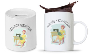 Dla Krawca Krawcowej Zestaw Kubek + Skarbonka
