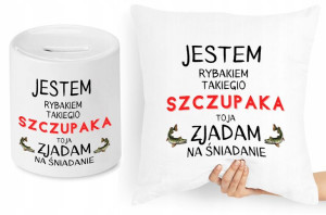 Dla Wędkarza Zestaw Poduszka + Skarbonka Prezent