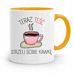 Kubek Żółty Dla Teścia Szczeli Sobie Kawkę