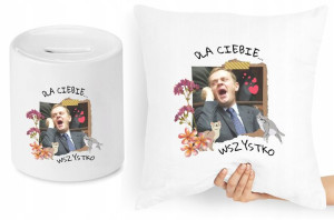 Donald Tusk Zestaw Poduszka + Skarbonka Prezent