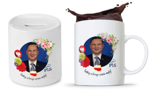Zestaw Andrzej Duda Pis Prezent Kubek + Skarbonka