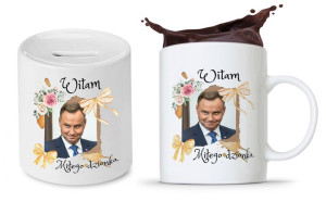 Zestaw Andrzej Duda Pis Prezent Kubek + Skarbonka