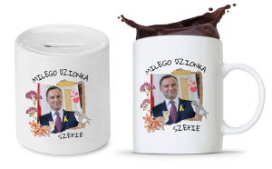 Zestaw Andrzej Duda Pis Prezent Kubek + Skarbonka