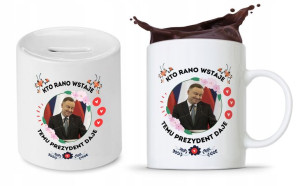 Zestaw Andrzej Duda Pis Prezent Kubek + Skarbonka