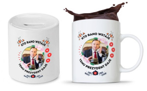 Zestaw Andrzej Duda Pis Prezent Kubek + Skarbonka