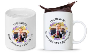 Zestaw Andrzej Duda Pis Prezent Kubek + Skarbonka