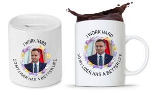 Zestaw Andrzej Duda Pis Prezent Kubek + Skarbonka