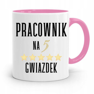 Dla Pracownika Kubek Różowy Pracownik Na 5 Gwiazd