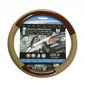 Pokrowiec Kierownicy 39-41cm Beżowy Drewno Chrom