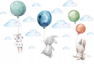 naklejka NA ŚCIANĘ dla dzieci BALONY zajączki XXL