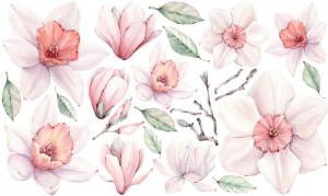 MAGNOLIA kwiaty MAGNOLIE naklejki NA ŚCIANĘ 100x60