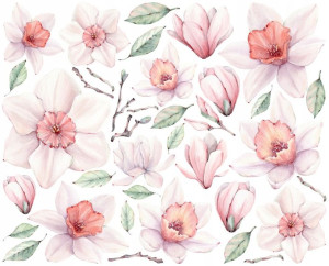 MAGNOLIA kwiaty naklejki NA ŚCIANĘ 160x130cm MEGA