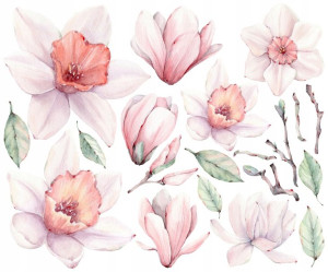 MAGNOLIE kwiaty MAGNOLIA naklejki NA ŚCIANĘ 60x50